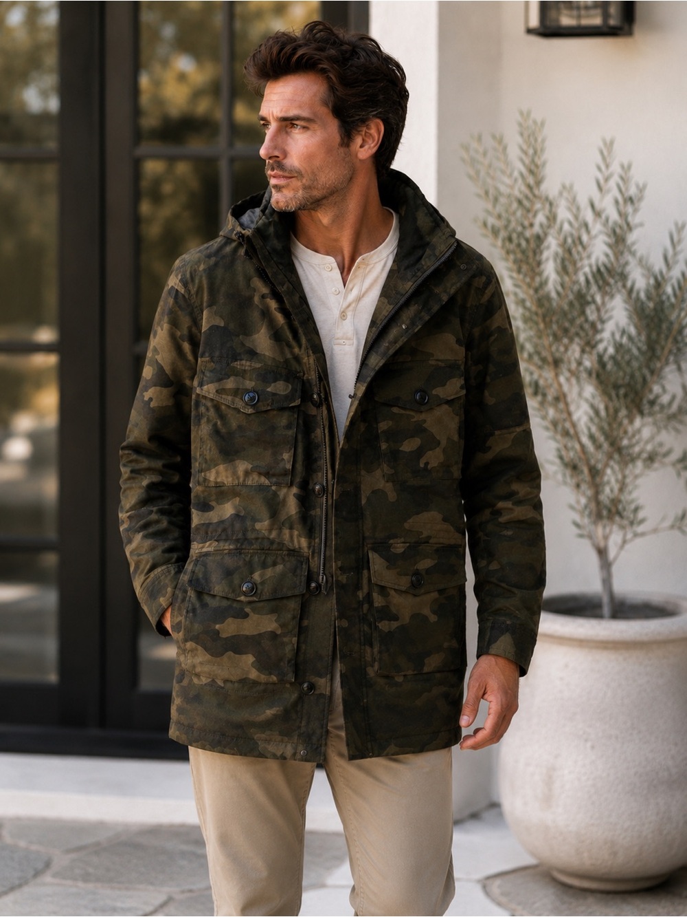 Banana Republic Men's Camouflage Field Jacket in Olive and Dark Green
